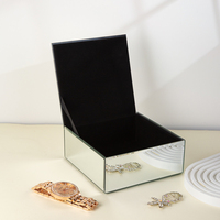 Boîte à bijoux en argent avec surface en miroir de verre, poignée en cristal, boîte de rangement pour bibelots, organisateur pour femmes et filles, cadeau