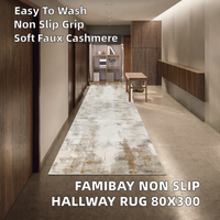 Famibay Faux Cashmere Abstract Pattern Hallway Runner Rug 80x300CM Non-Slip Washable for Entryway Bedroom Kitchen