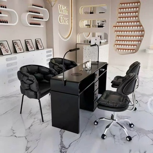Table et chaise de manucure en porcelaine marbrée, style luxe léger, très tendance, pour une ou deux personnes - Product Image 1