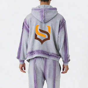 KIingSen OEM Wholesale High Quality Hand Paint Men's Winter <b>Zip</b> up Hoodie and Sweatpants Set French Terry 100% Cotton Sweatsuits - Product Image 4