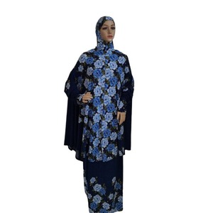 Ready Stock consegna rapida stampa di fiori in poliestere tessuto islamico da donna Eid 2 pezzi felpe con cappuccio Khimar con abito Abaya - Product Image 1