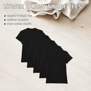 เสื้อยืดคอกว้างทรงวินเทจสำหรับผู้ชาย Lower East ผ้าฝ้าย 100% ระบายอากาศได้ดี ทรงปกติ แพ็ค 3/แพ็ค 5/แพ็ค 10 ตัว หลากหลายสี - Product Image 2