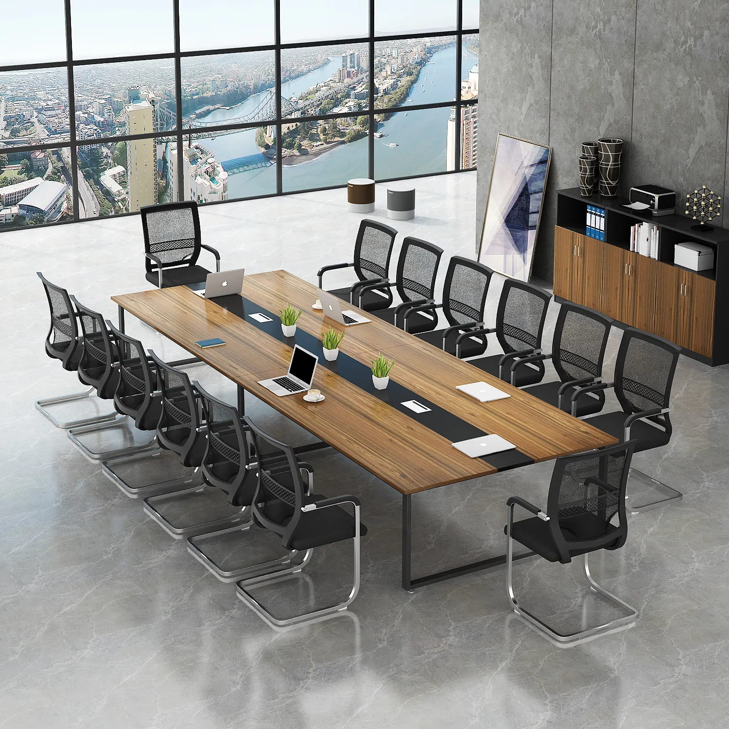 طاولة للاجتماعات أثاث مكتبي طاولة لعدد 8 أشخاص للبيع رخيصة خشبية عصرية من خشب MFC تصميم حسب الطلب HYZ01