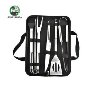 Alat Panggang Barbekyu, Aksesori Portabel Luar Ruangan 3/5/7/9 Buah Peralatan Bbq Stainless Steel dengan Tas Oxford