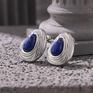 Boucles <span class=keywords><strong>d</strong></span>'oreilles en forme de goutte <span class=keywords><strong>d</strong></span>'eau en <span class=keywords><strong>lapis</strong></span>-<span class=keywords><strong>lazuli</strong></span> plaqué <span class=keywords><strong>or</strong></span> rose en acier titane au tempérament rétro pour femmes, cadeau de fiançailles - Product Image 3