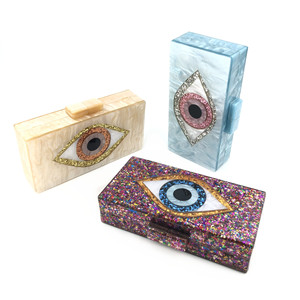 <strong>Solid</strong> <strong>Black</strong> Patchwork Glitter Evil Eye Acrylic PVC Plastic Box Clutches Summer Beach Travel Evening Handbags Women Acrylic <strong>Bags</strong> - Product Image 1