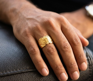 DIVYORO Bold Gold Plated <b>Mens</b> <b>Ring</b> Copper and Brass Fashion Jewelry Classic Statement Piece for Contemporary Styling - Product Image 4