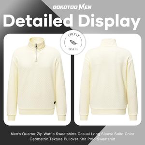 Comfort Pullover Hombres Quarter Zip Sudaderas Casual Mock Neck Pullover Manga larga Sólido Textura geométrica Waffle Sudadera - Product Image 5