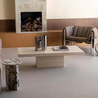 Table basse rectangulaire moderne en travertin Cammy Stone avec plateau en marbre, style industriel, pour salon, hôtel, appartement, villa