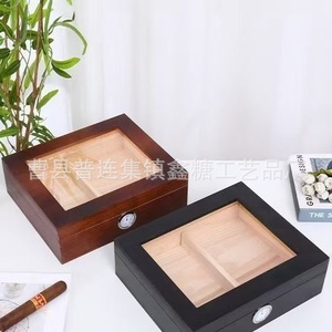 Humidor à cigares portable en bois transparent avec couvercle rabattable, hygromètre intégré, surface mate rectangulaire, emballage général - Product Image 4