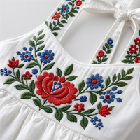 Robe décontractée pour femme, col halter, sans manches, broderie florale, longueur midi, en coton 220 GSM, coupe trapèze, été, personnalisable avec logo OEM
