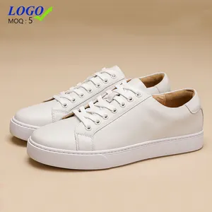 Custom British leather thick bottom trendy casual top layer cowhide genuine leather sports white shoes for men