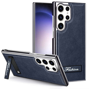 Étui pour <span class=keywords><strong>Samsung</strong></span> S24 Ultra en cuir électroplaqué, coque rigide avec support pliable, style professionnel, protection antichoc - Product Image 1