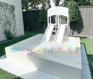Commercial grade kids birthday party softplay equipment white ball pit with double plastic slide