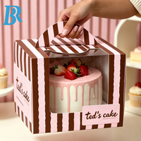 Boîte à gâteau rayée personnalisée avec poignée et fenêtre transparente, emballage alimentaire en papier de qualité alimentaire pour gâteaux d'anniversaire, pour boulangerie et desserts.