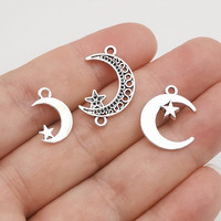 Connecteur couleur argent, breloques étoile et lune, pendentif pour la fabrication de bijoux, accessoires de bracelet, bricolage fait main