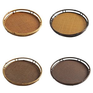 Bandeja de té redonda tejida a mano de bambú morado para almacenamiento de sets de té, mesa de preparación de té seco, accesorios para la ceremonia del té - Product Image 5