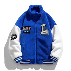 wholesale custom new fashion Logo embroidered shearling bomber fleece jacket men winter