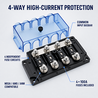 Portafusibles MEGA/AMG de 4 Vías con 4 Fusibles ANM Atornillables de 100A para Autos