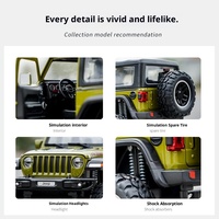 Modèle de voiture miniature en métal à l'échelle 1:24, Wrangler Rubicon, jouet avec effets sonores et lumineux, action de recul, 4 portes ouvrables, grandes roues, tout-terrain, pour garçons
