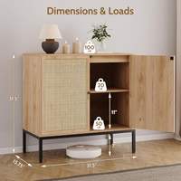 Buffet de rangement moderne en rotin style ferme avec pieds en métal noir et bois naturel pour salon et salle à manger