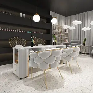 Table à ongles en marbre de luxe, nouveau style, double station de manucure