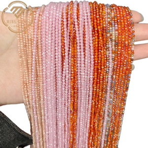 Perles de grenat naturel de 2 mm, couleur naturelle, rondes, semi-finies, en vrac, chaîne de 50 cm de long, surface taillée, pour bricolage - Product Image 1