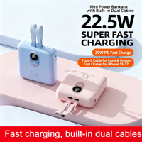 Nouvelle mini batterie externe électronique 10000 mAh, mince et portable, avec câble USB-C, Powerbanks 10000 mAh