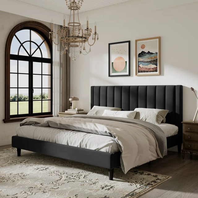 Velvet Upholstered Single Leather king Bed Queen Size Bunk Bed Modern Bedroom Sets Furniture Fabric Upholstered Bed Frame