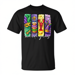 Camiseta Promocional Premium con Diseño Icónico de Mardi Gras, Flor de Lis, Pastel del Rey y Cangrejos de Río de Nueva Orleans, Camiseta de Louisiana - Product Image 3