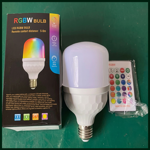 Ampoule LED RGB colorée en forme de T, 30W, culot E27, boîtier en plastique, température de couleur variable, télécommande, intensité variable, CRI 80, boîte - Product Image 1