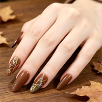 Faux ongles tendance en ABS marron doré à presser, réutilisables, à paillettes, forme amande, pour doigts - Vente en gros