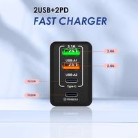 Cargador Rápido PD de 36W con 2 USB + 2 Tipo-C, Adaptador de Pared USB-C, Cargador de Teléfono Móvil USB C de 36W, Enchufe EU US UK