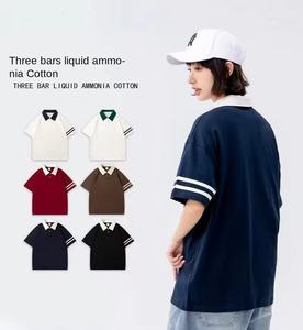 Chemises à manches courtes pour hommes, 100% Coton, 220g, tricotées, anti-boulochage, unies, bleu marine, avec poche, de luxe, vierges, personnalisables avec logo, numériques - Product Image 3