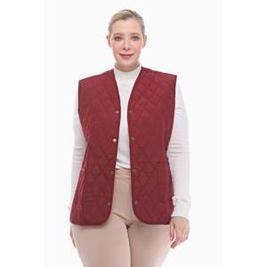 Gilet matelassé en tissu écossais bordeaux pour femme avec poches à boutons-pression, 75 cm, tailles 42-60, vêtement d'extérieur résistant à l'eau - Product Image 2
