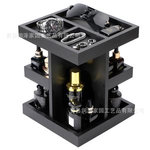 Black Rotating Multi Layer <b>Desktop</b> Storage Rack Cosmetic Watch Organizer 3 Floors Standing Type Square Shape - Product Image 1