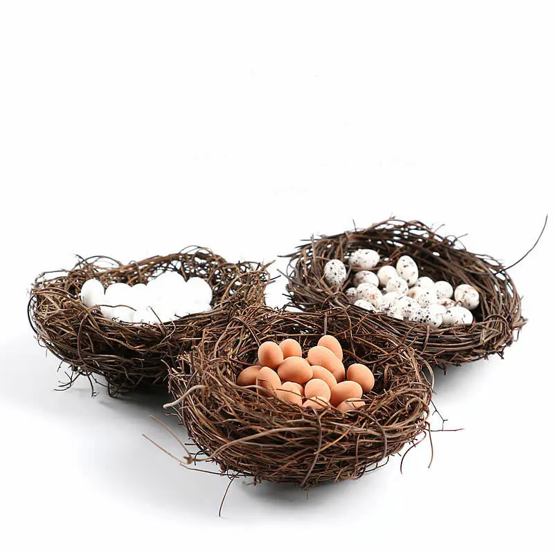 Artificial Bird's Nest Rattan Birdhouse Bird eggs Miniature Easter decorations Mini Garden Accessory Home decor