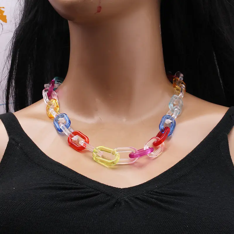Длинное акриловое колье-чокер, ожерелье-Скрепка, минималистское многоцветное массивное ожерелье-цепочка для женщин и девочек