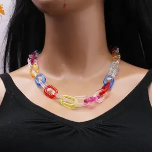 Long collier ras du cou en acrylique trombone chaîne collier minimaliste multicolore grosse chaîne collier collier pour femmes et filles