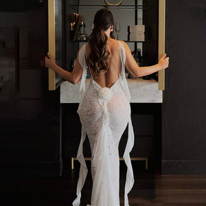 เดรสยาวสายเดี่ยวเปิดหลังทรงเข้ารูป ผ้าบางเบา เอวธรรมชาติ สีพื้น แต่งริบบิ้นพลิ้วสวยทันสมัย - Product Image 3