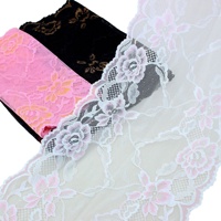 Pita renda elastis lebar 23cm, dua warna hitam emas, motif bunga, untuk kostum karnaval, panggung, etnik, DIY, grosir