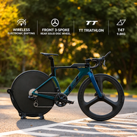Vélo de route TT entièrement en carbone 700C, transmission électronique sans fil 24 vitesses, roues avant à 3 rayons, freins à disque arrière, axe traversant T47, triathlon