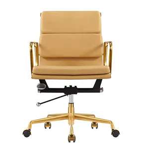 En iyi popüler Hermann millerr orta geri yumuşak ped altın çerçeve tasarım Pu deri döner ofis koltuğu