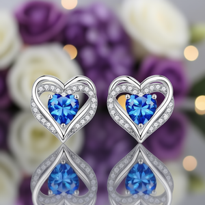 E2888 Orecchini a forma di cuore in argento 925 con cristalli viola e blu, gioielli da regalo per donna - Product Image 2