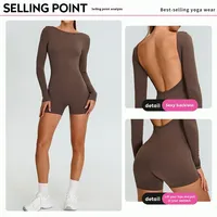 Body de una Pieza de Manga Larga sin Espalda, de Spandex y Nailon, Transpirable, de Secado Rápido, Ligero y sin Costuras, para Clases de Baile