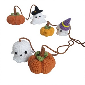 Adornos Decorativos Pequeños Hechos a Mano con Diseño Ecléctico y Lindo, Muñeco de Ganchillo de Calabaza Fantasma de Halloween, para Coche - Product Image 3