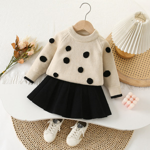 Mùa Thu Mùa Xuân Mới Cô Gái 'Hàn Quốc Phong Cách Polka Dot Crochet Áo Len Ăn Mặc Thiết Lập Thời Trang Dệt Kim Hai Mảnh Với Dễ Thương Cổ - Product Image 2