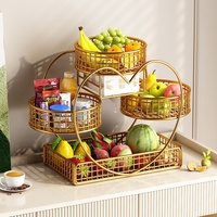 Mesa de Centro de Luxo em Metal de Alta Qualidade, Moderna e Ecológica para Sala de Estar, com Cesto de Armazenamento Multicamadas para Frutas Secas