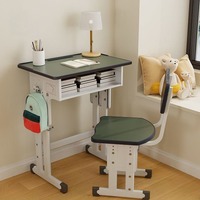 Ensemble bureau et chaise réglables pour étudiants, structure métallique ergonomique avec rangement et crochet pour sac, idéal pour l'école, les études à domicile et les centres de formation