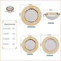 Ensemble de vaisselle Karosa 24 pièces, assiettes et bols, service de table en porcelaine dorée, vaisselle en céramique